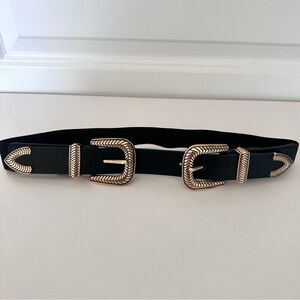 Black and Gold Western Belt with Stretchy Back